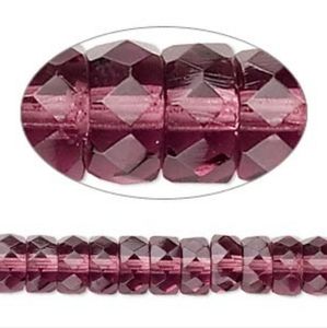Bead Czech Fire-polished Glass Amethyst 8x4mm Faceted Rondelle 15" Strand